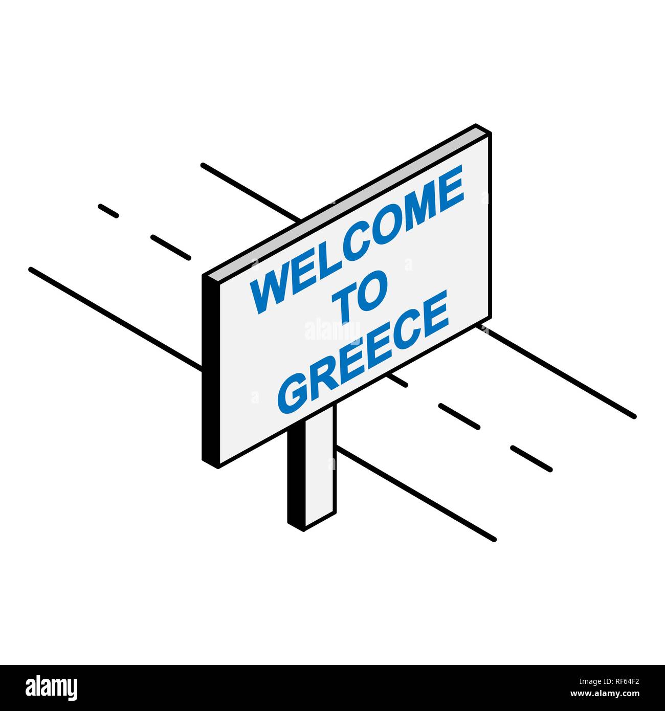Billboard near the road that says Welcome to Greece Stock Vector