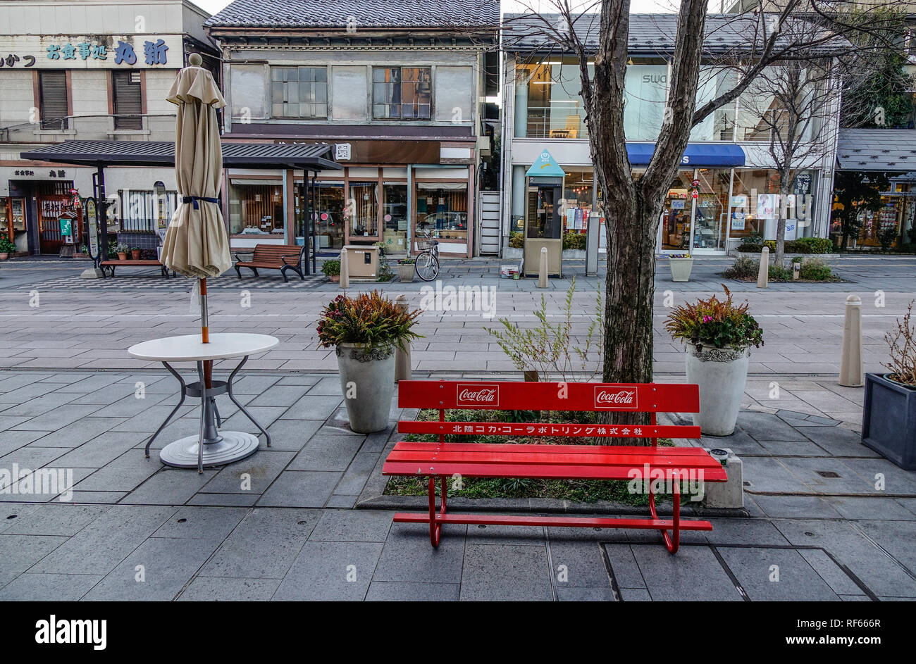 Nagano Japan Dec 30 2015 Benches On The Pedestrian Sidewalk