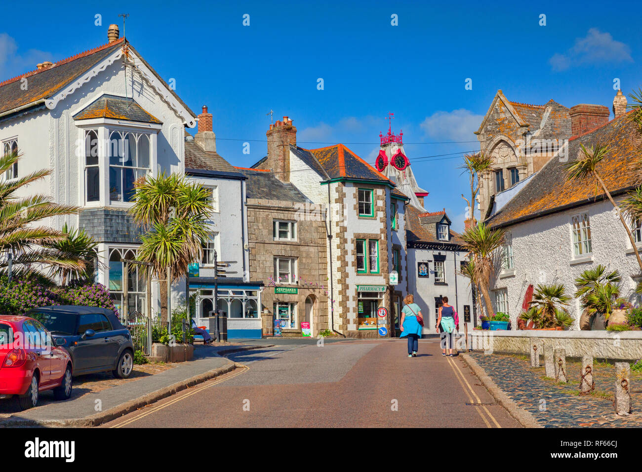 14 June 2018: Marazion, Cornwall, UK - The village in summer. Stock Photo