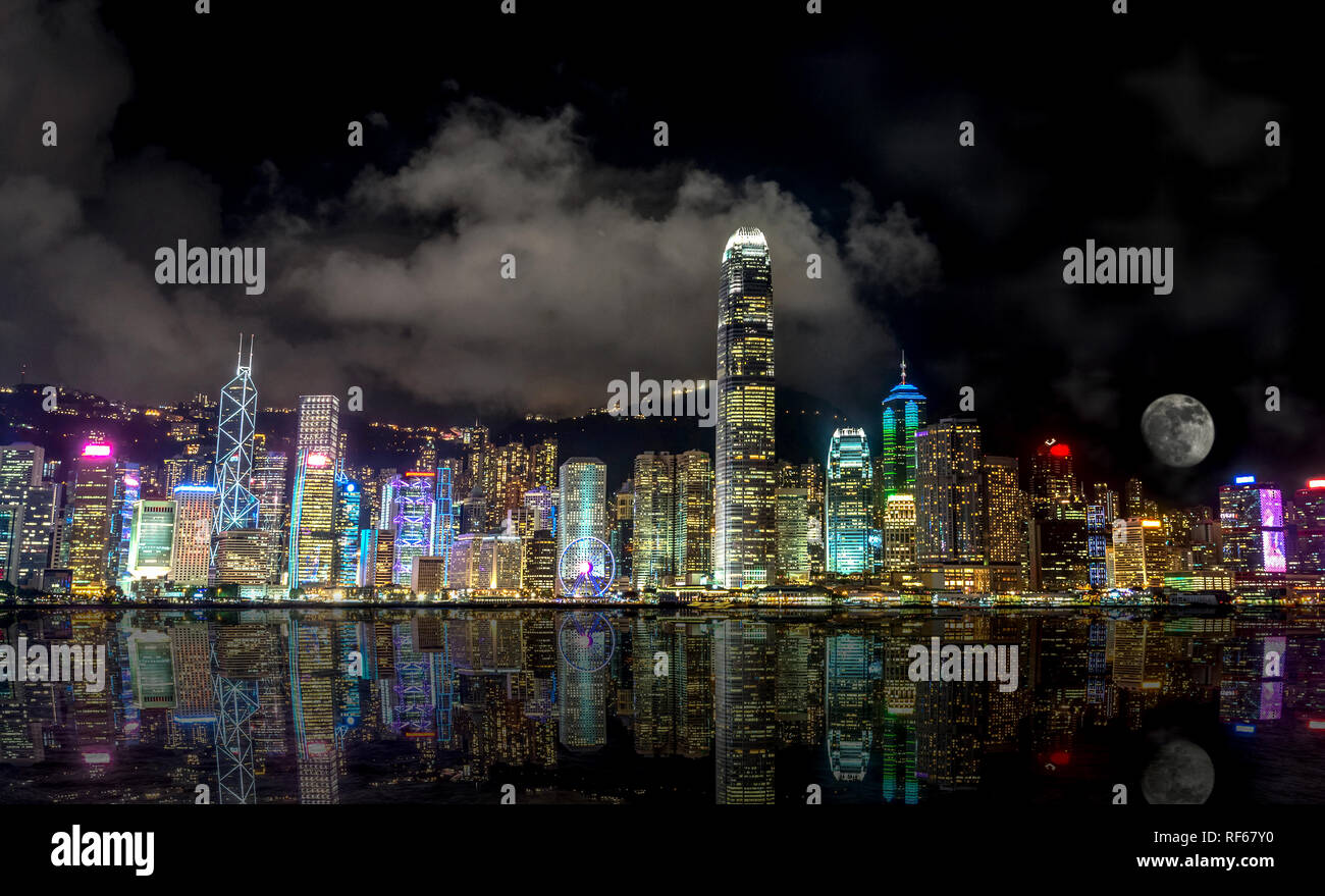 Victoria Harbour, Hong Kong skyline at night Stock Photo - Alamy