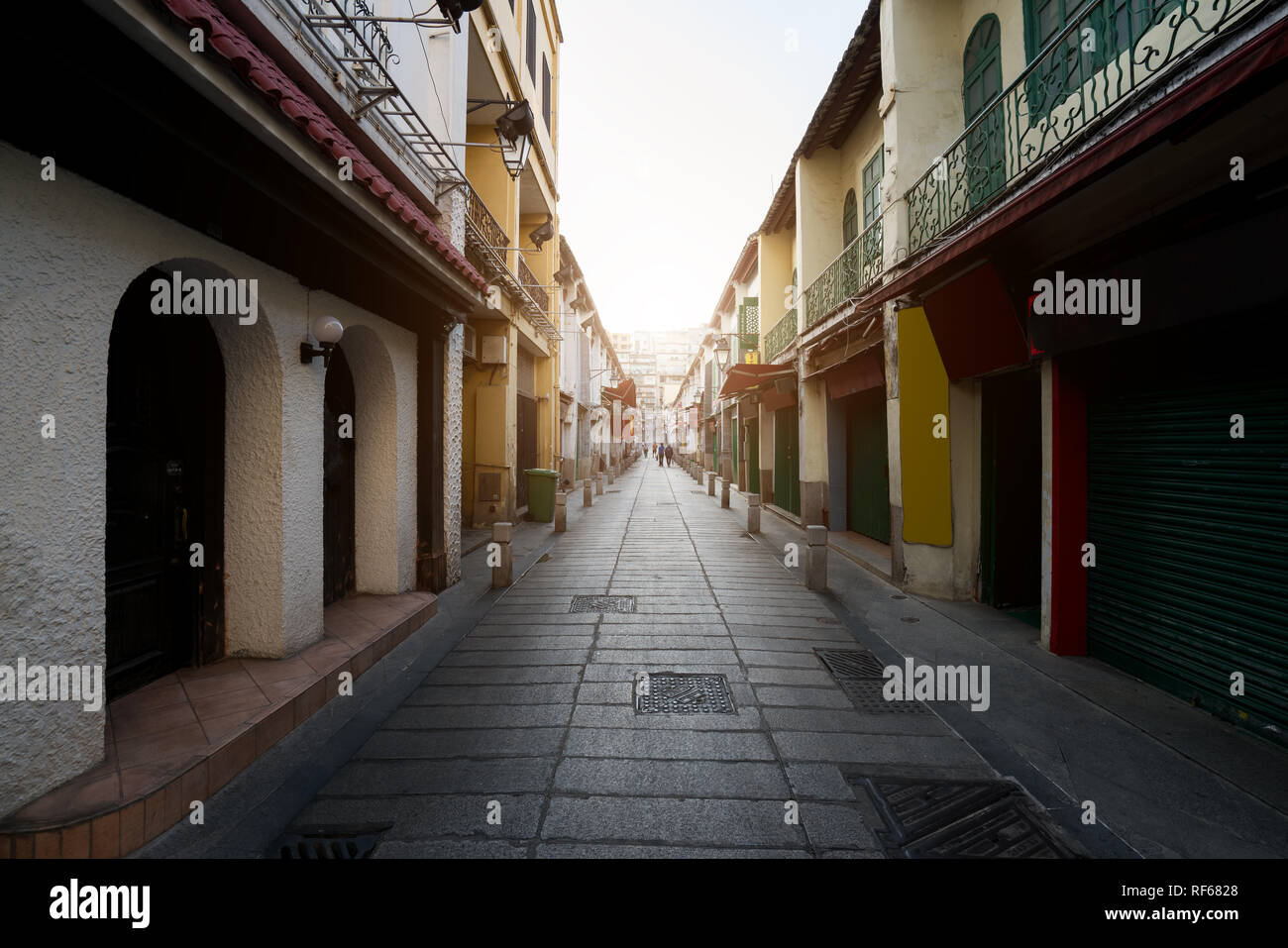 Scenic street in the old town in Macau (Macao) in Rua da Felicidade area in Macau (Macao), China. Stock Photo