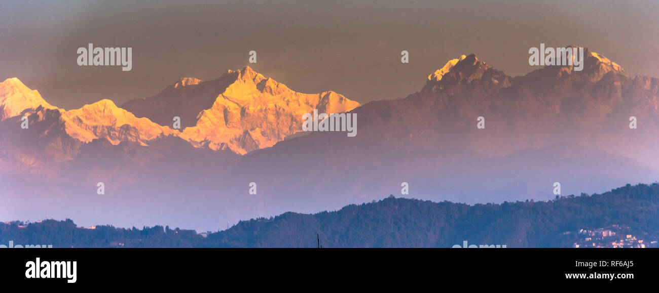 Mountain Kanchenjunga of Himalayan Range, the third highest mountain in the world. Stock Photo
