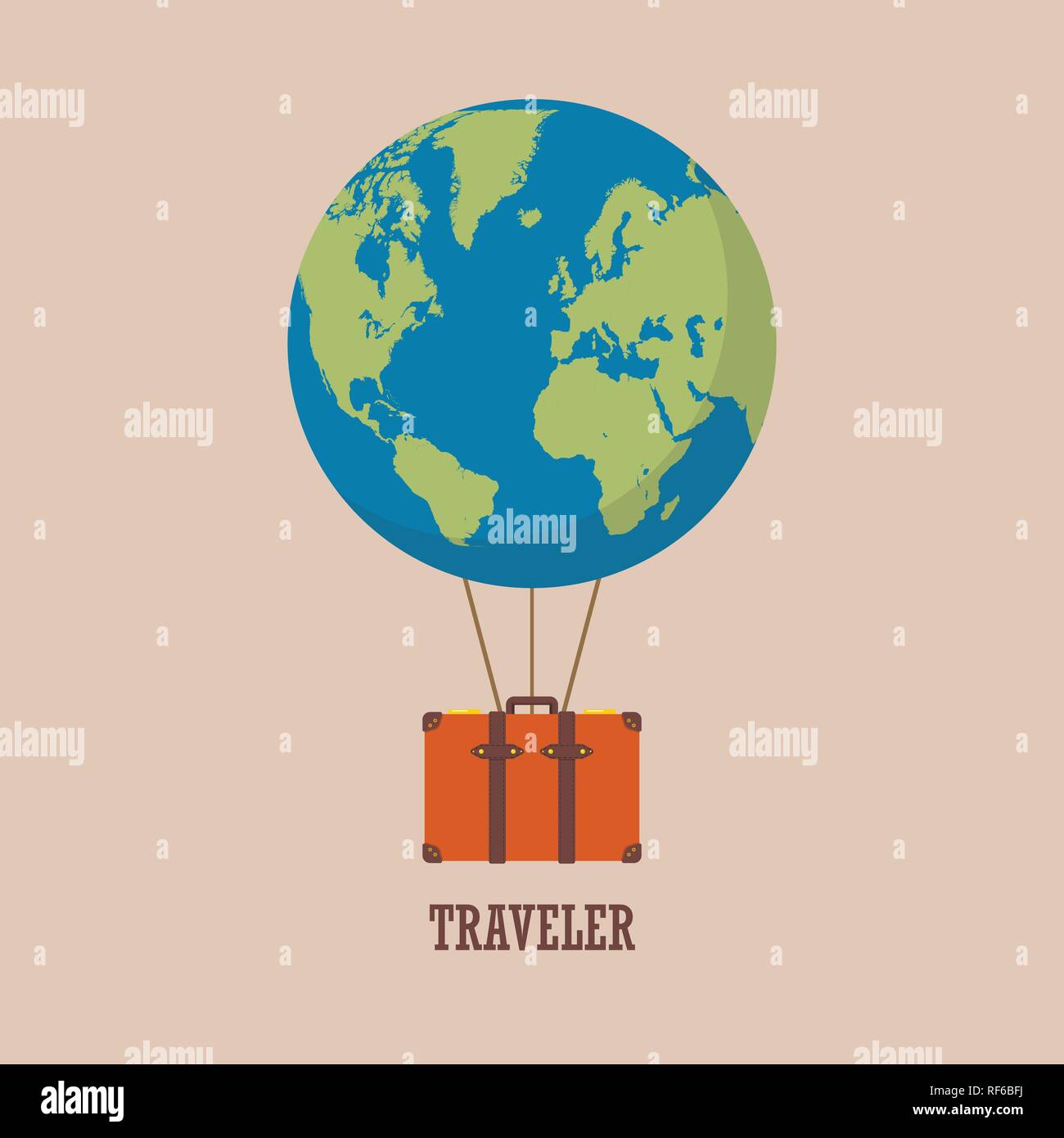 globe hot air balloon with travel bag. Vector illustration Stock Vector