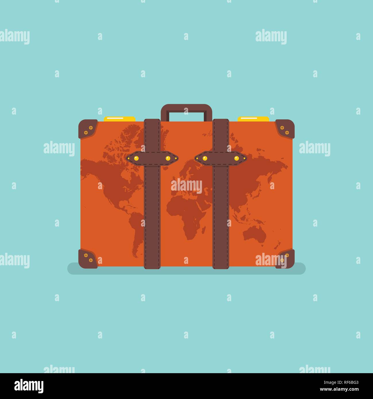 World map over vintage suitcase. Travel concept Vector illustration Stock Vector