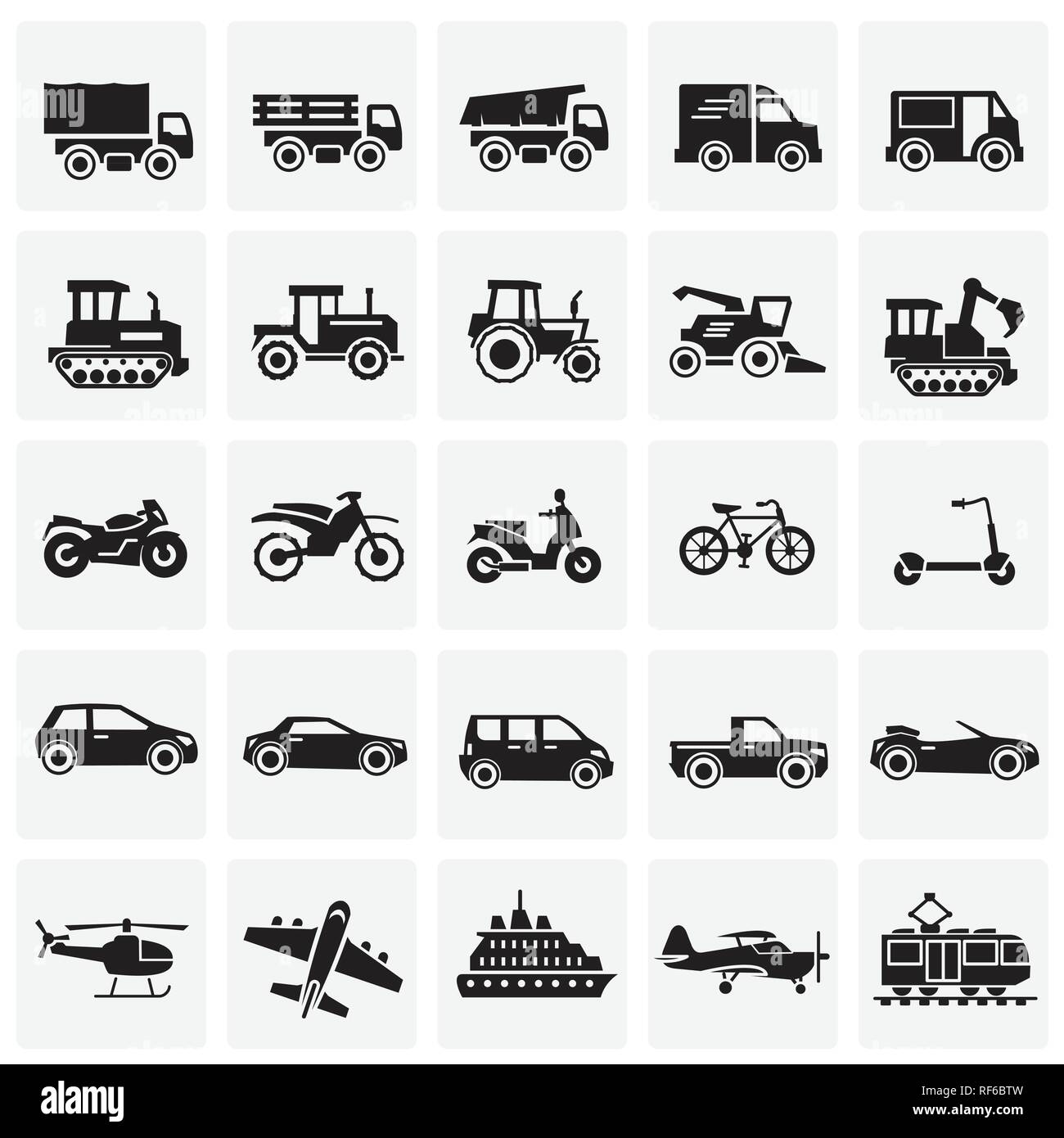Transportation icons set on squares background for graphic and web ...