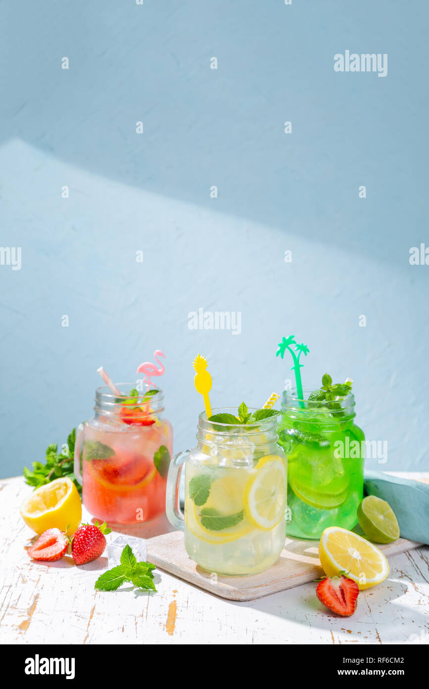 Selection of summer lemonades in glass jars Stock Photo Alamy