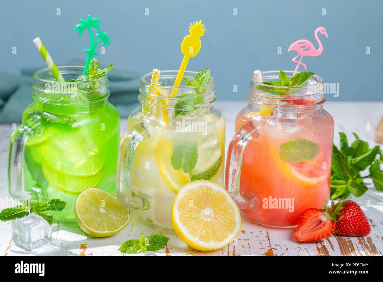 Selection of summer lemonades in glass jars Stock Photo Alamy