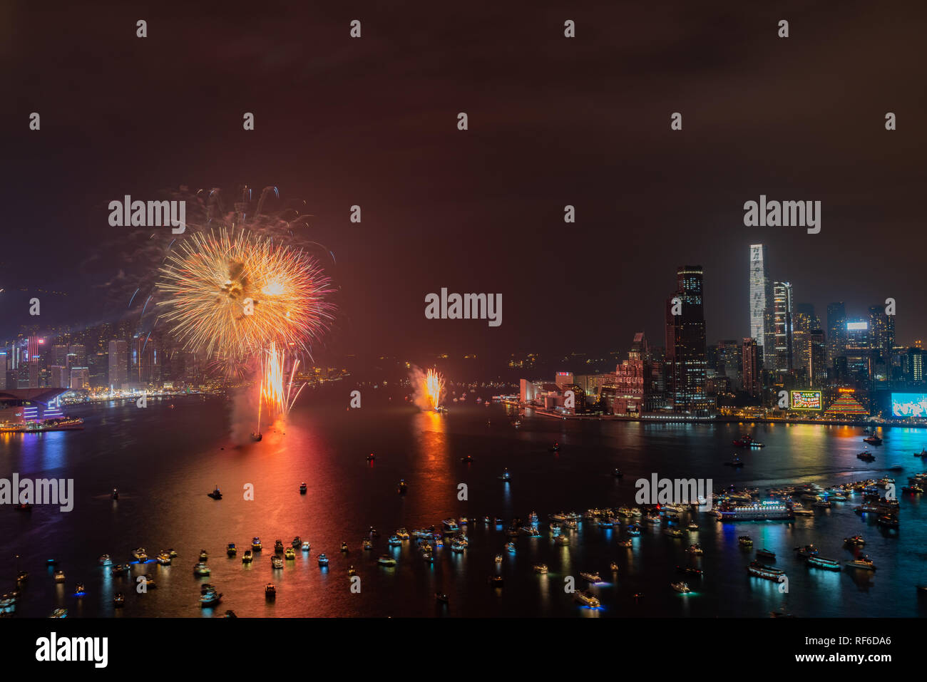 Aerial View Of The Famous New Year Fireworks Of Victoria Harbor Hong aerial-view-of-the-famous-new-year-fireworks-of-victoria-harbor-hong