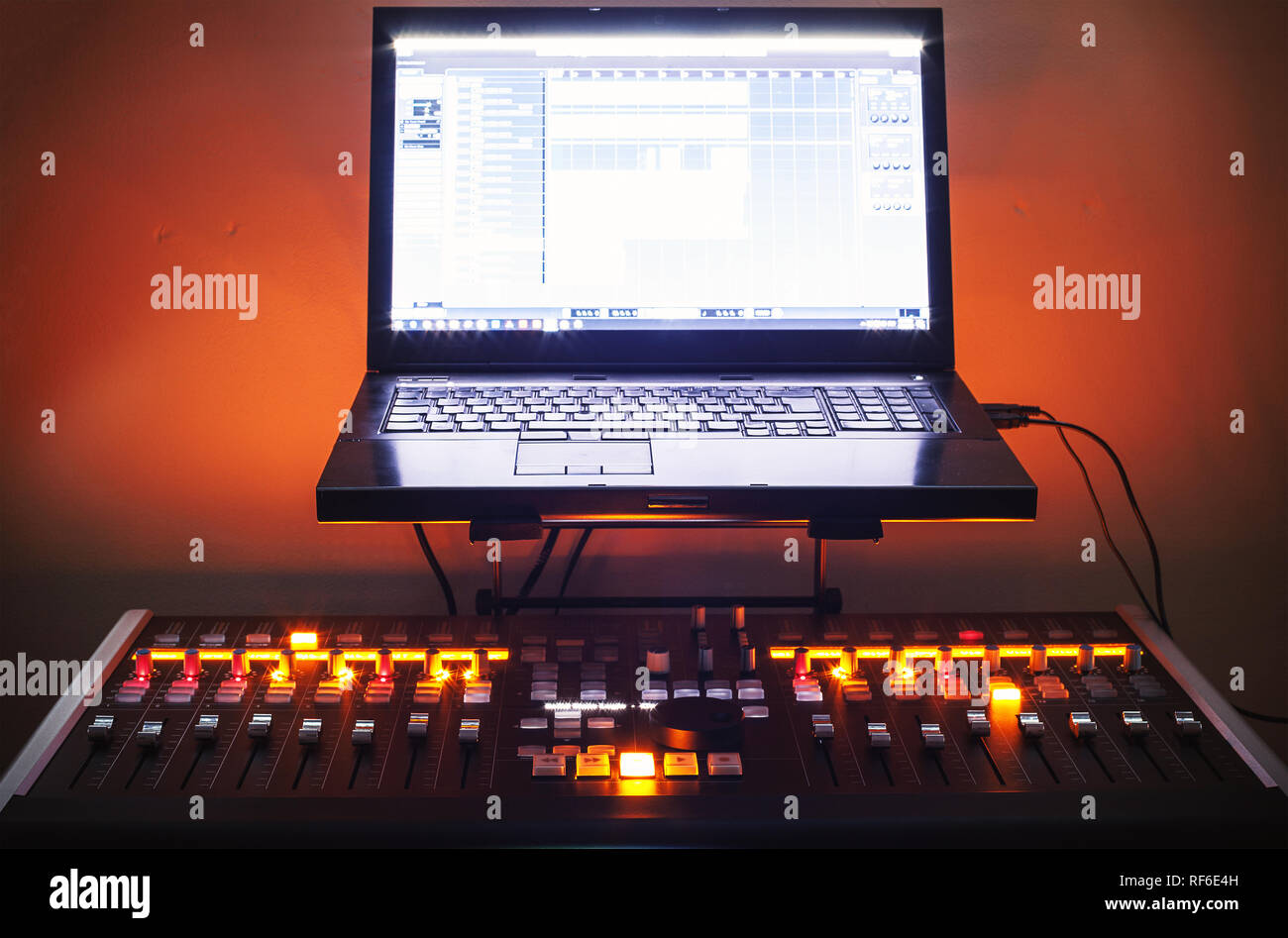 Modern Mixing Console And Laptop On Table Small Home