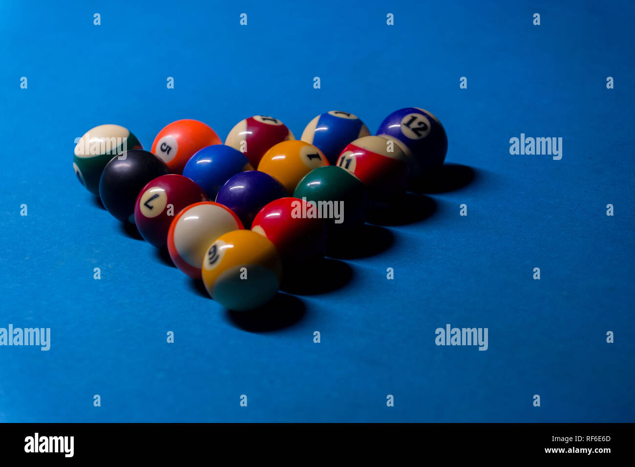 Colorful billiards balls. Billiard ball at blue table. Colorful American  pool snooker balls background. American Billiard in bar. Close up Billiard  ba Stock Photo - Alamy
