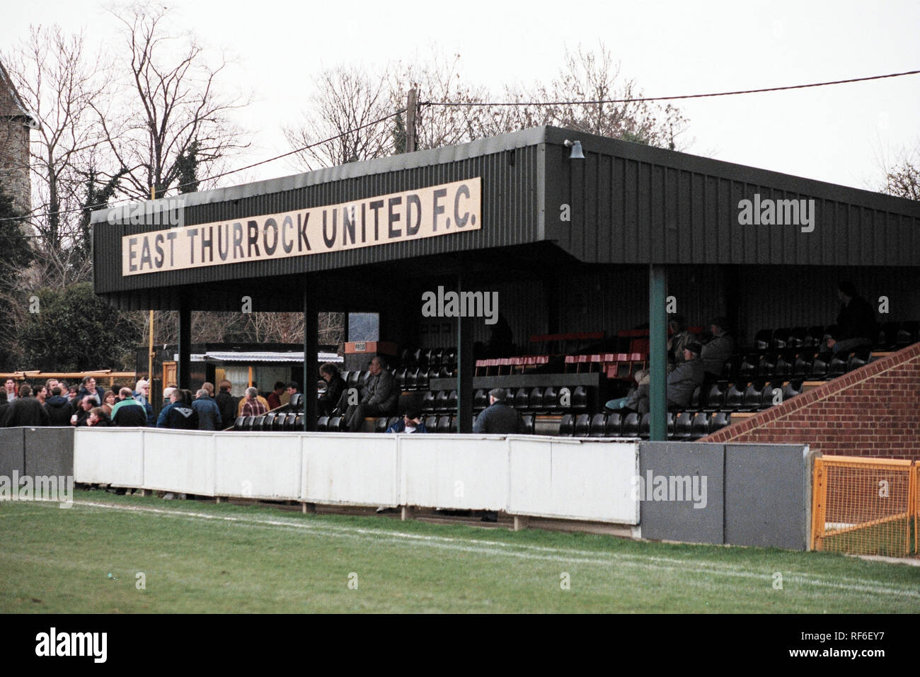 The main stand at East Thurrock United FC Football Ground, Rookery Hill, Corringham, Essex