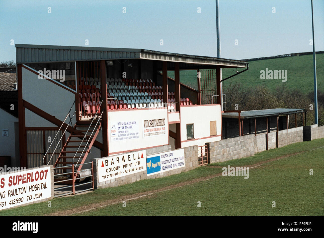 The main stand at Paulton Rovers FC Football Ground, The Athletic