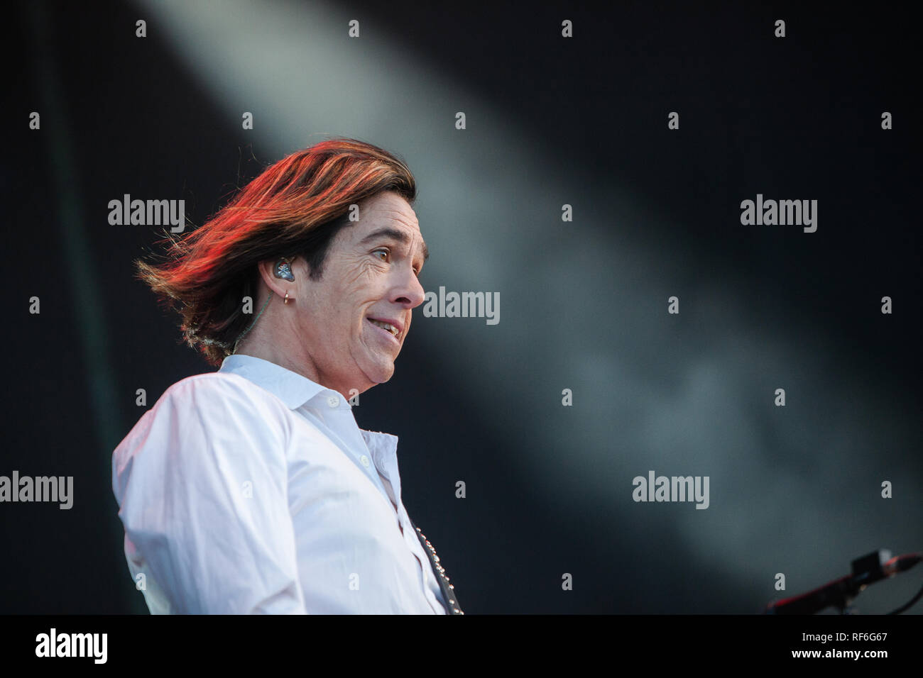 The Swedish pop rock duo Roxette performs a live concert at the Danish music festival Jelling Festival 2015. The duo consists of singer Marie Fredriksson and musician Per Gessle (pictured). Denmark, 23/05 2015. EXCLUDING DENMARK. Stock Photo