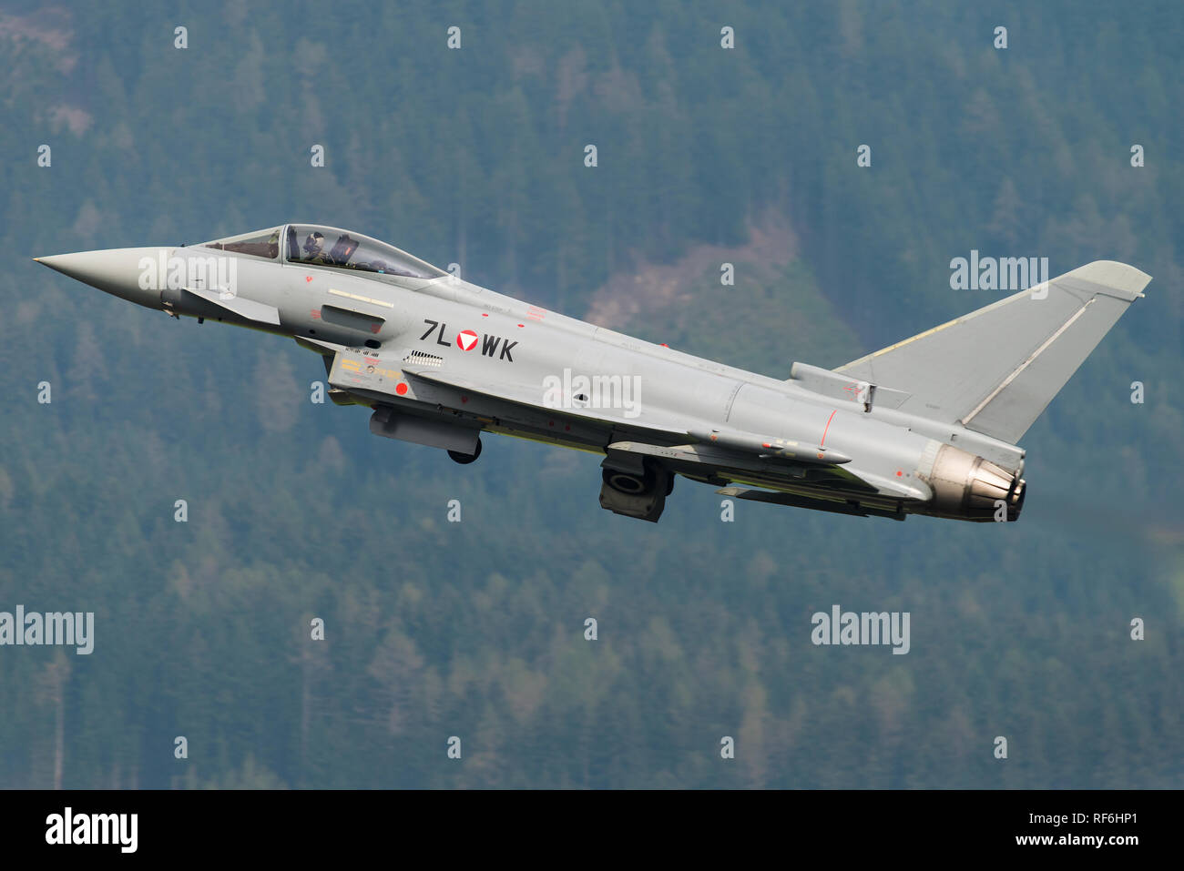 A Eurofighter Typhoon fighter jet of the Austrian Air Force at the Zeltweg Airpower 2016 airshow. Stock Photo