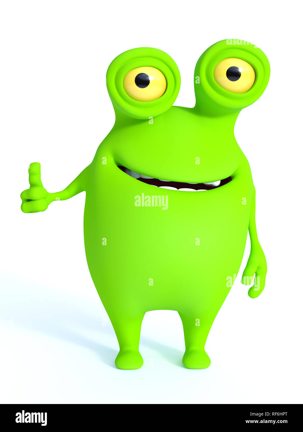 A cute charming green cartoon monster doing a thumbs up. White background  Stock Photo - Alamy