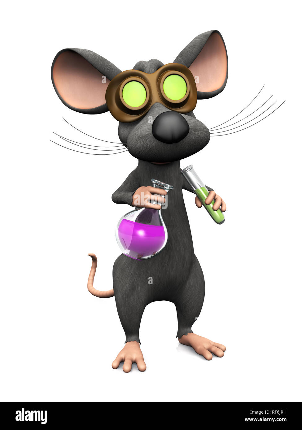 A cute mad cartoon mouse wearing glasses and doing a science experiment. He  is pouring liquid from a test tube into a beaker. White background Stock  Photo - Alamy