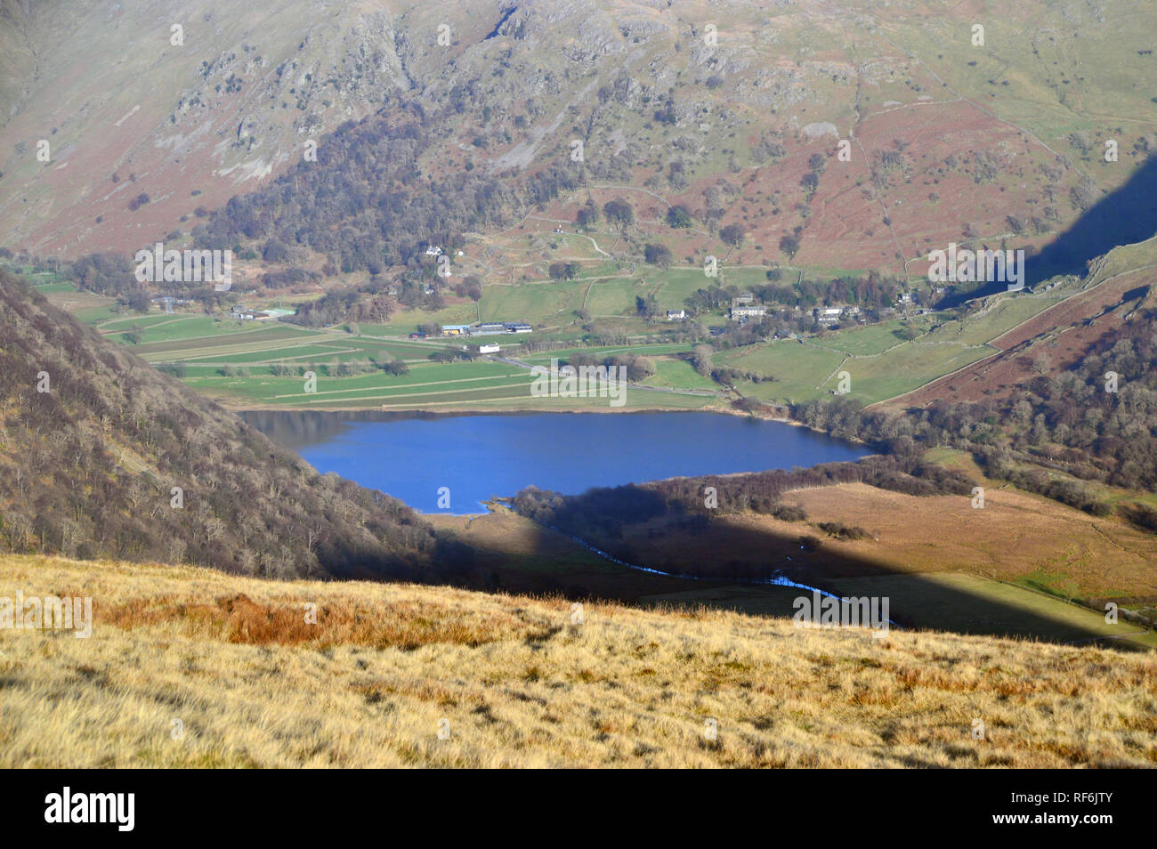 Dovedale and Brothers Water from Black Brow near the Wainwright Little Hart Crag, Lake District National Park, Cumbria, England, UK. Stock Photo