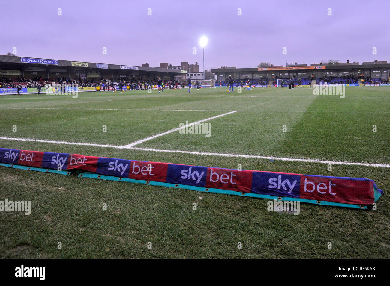The Cherry Reds Records Stadium before the League One match between  AFC Wimbledon and Barnsley at the Cherry Red Records Stadium . 19 January 2019 Editorial use only. No merchandising. For Football images FA and Premier League restrictions apply inc. no internet/mobile usage without FAPL license - for details contact Football Dataco Stock Photo