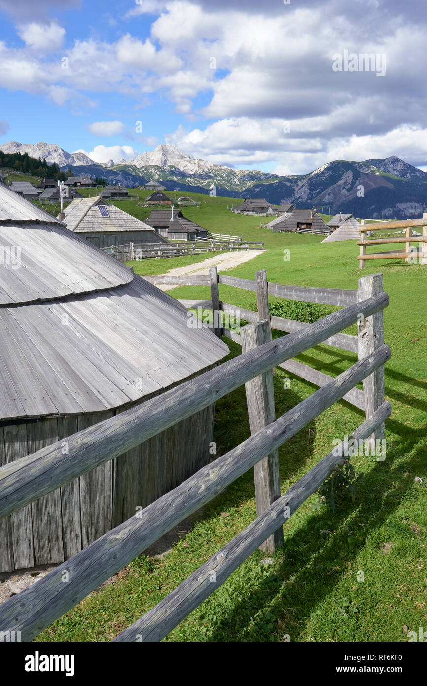 Traditional herdsmens huts on Velika Planina, Kamnik, Gorenjska, Slovenia Stock Photo