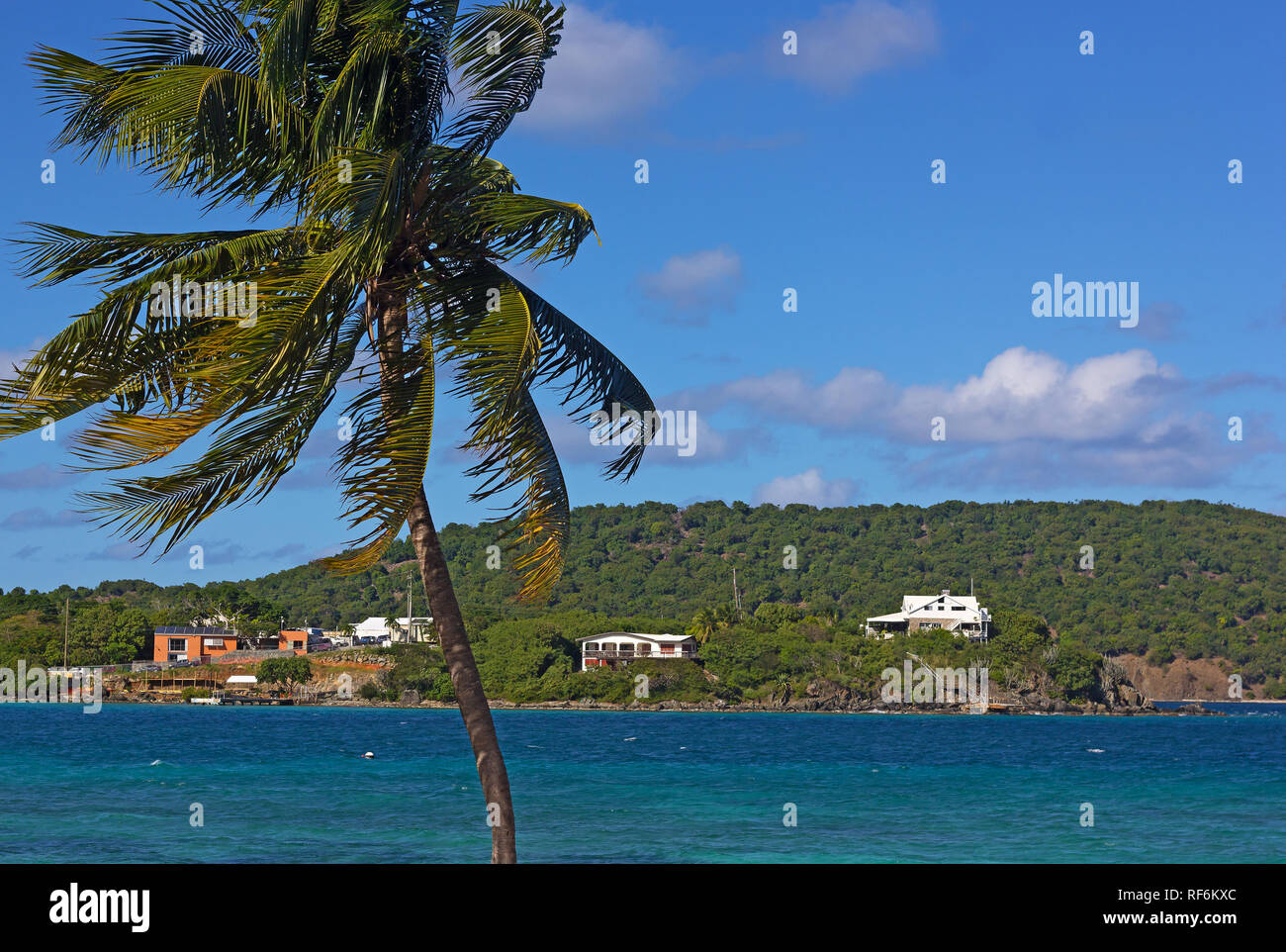 Afternoon breeze brought relief from heat into a small bay on St. Thomas, Virgin Islands US. Stock Photo