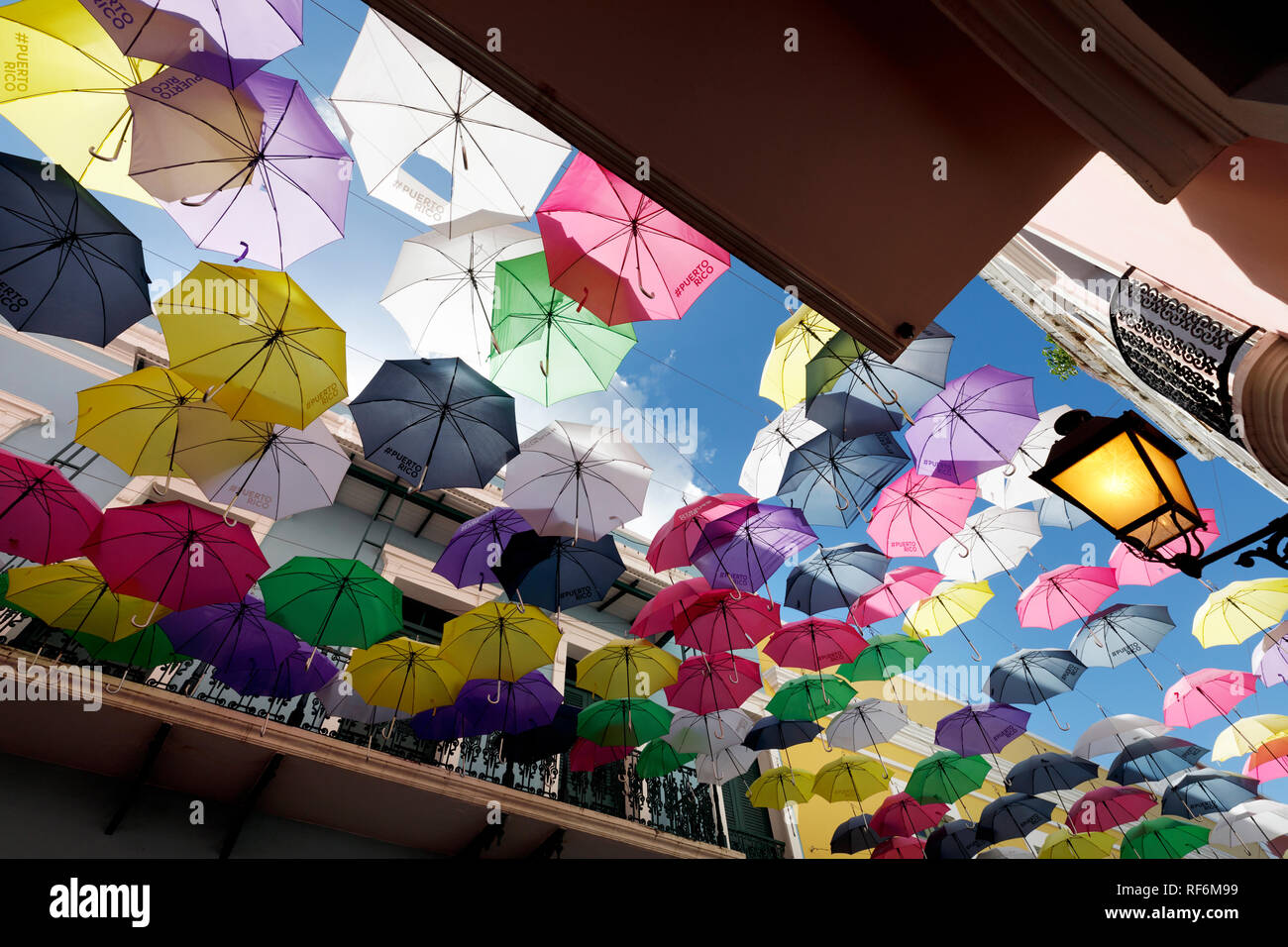 Umbrellas over the street, San Sebastian Street Festival, San Juan