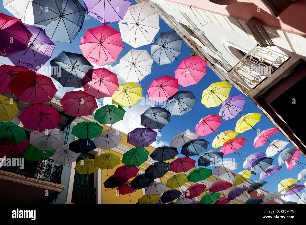Umbrellas over the street, San Sebastian Street Festival, San Juan, Puerto Rico Stock Photo Alamy