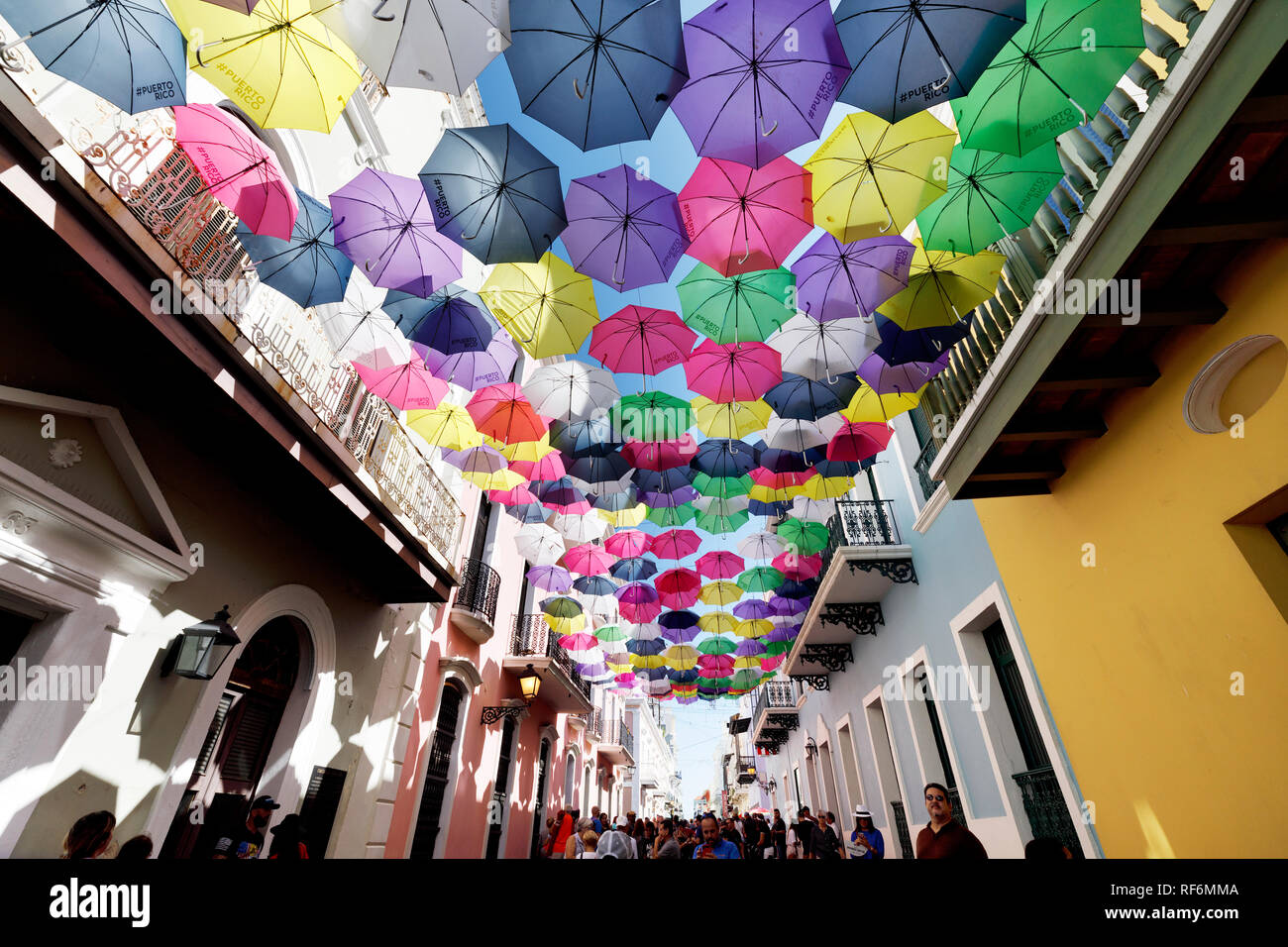 Umbrellas over the street, San Sebastian Street Festival, San Juan