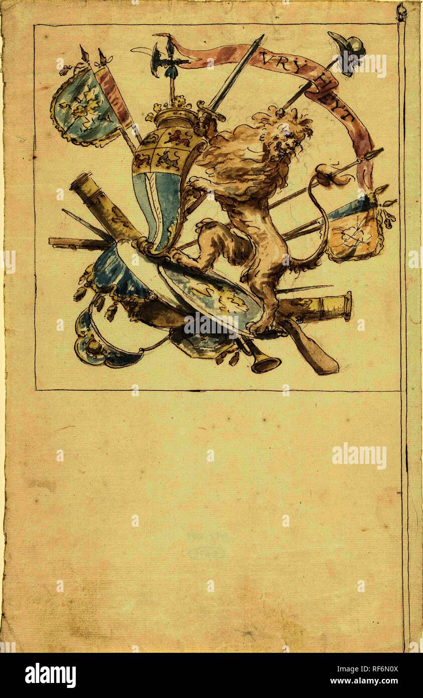 Design For A Banner With A Heraldic Lion And The Coat Of Arms Of