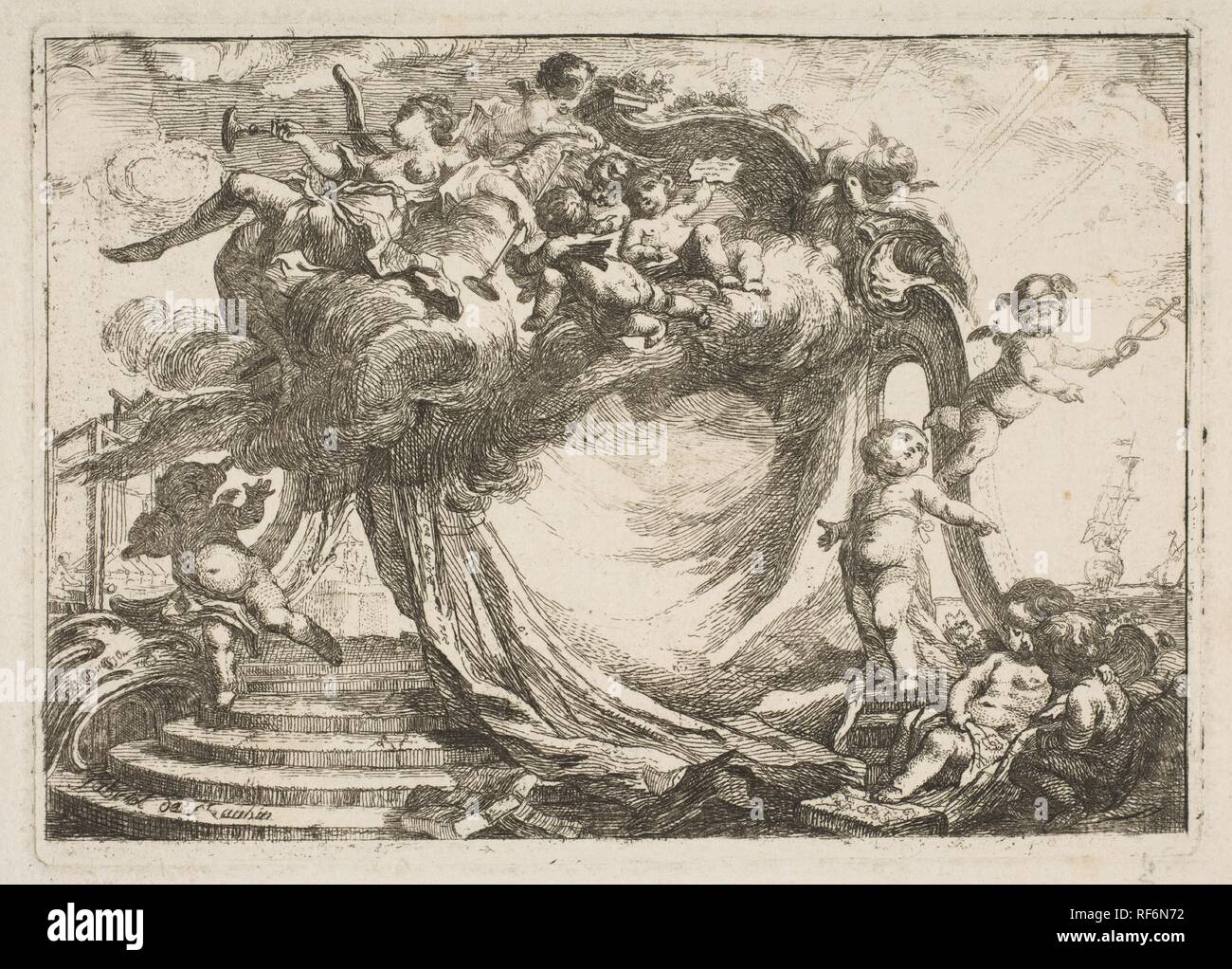 Vignette pour une adresse. Artist: Gabriel de Saint-Aubin (French, Paris 1724-1780 Paris). Dimensions: sheet: 5 5/16 x 7 3/16 in. (13.5 x 18.2 cm)  image: 3 5/16 x 4 3/4 in. (8.4 x 12 cm). Date: 1752. Museum: Metropolitan Museum of Art, New York, USA. Stock Photo