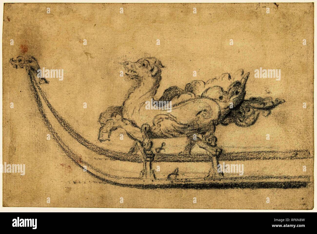 Sled in the form of a winged dragon. Draughtsman: Gerard ter Borch (II). Dating: c. 1654 - 1656. Place: Deventer. Measurements: h 130 mm × w 195 mm. Museum: Rijksmuseum, Amsterdam. Stock Photo