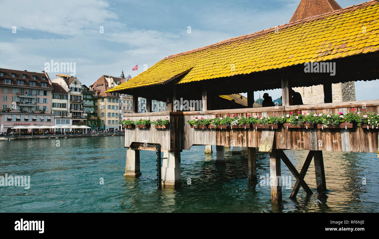 Chapel Bridge Detail in Lucerne, Swiss Stock Photo
