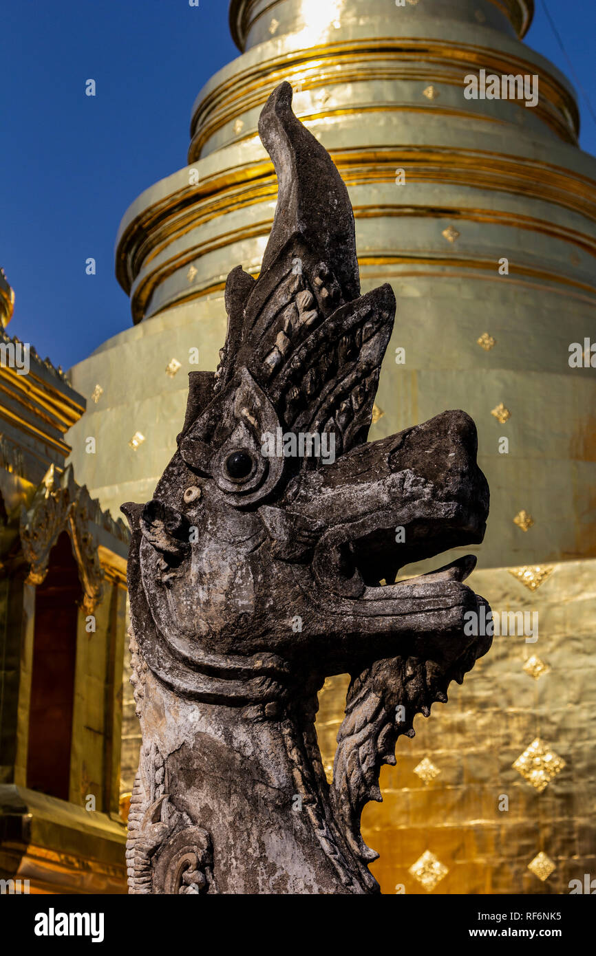 Wat Phra Singh - Wat Phra Singh Woramahaviharn - the main attraction of the complex was built in 1345 to house the Phra Buddha Singh statue and it is Stock Photo