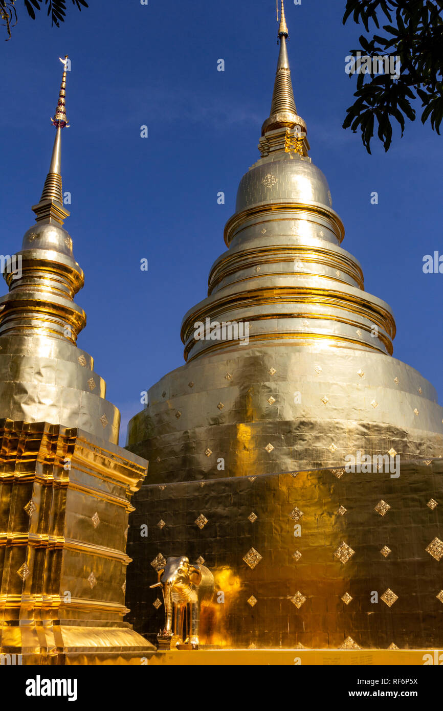 Wat Phra Singh - Wat Phra Singh Woramahaviharn - the main attraction of the complex was built in 1345 to house the Phra Buddha Singh statue and it is  Stock Photo