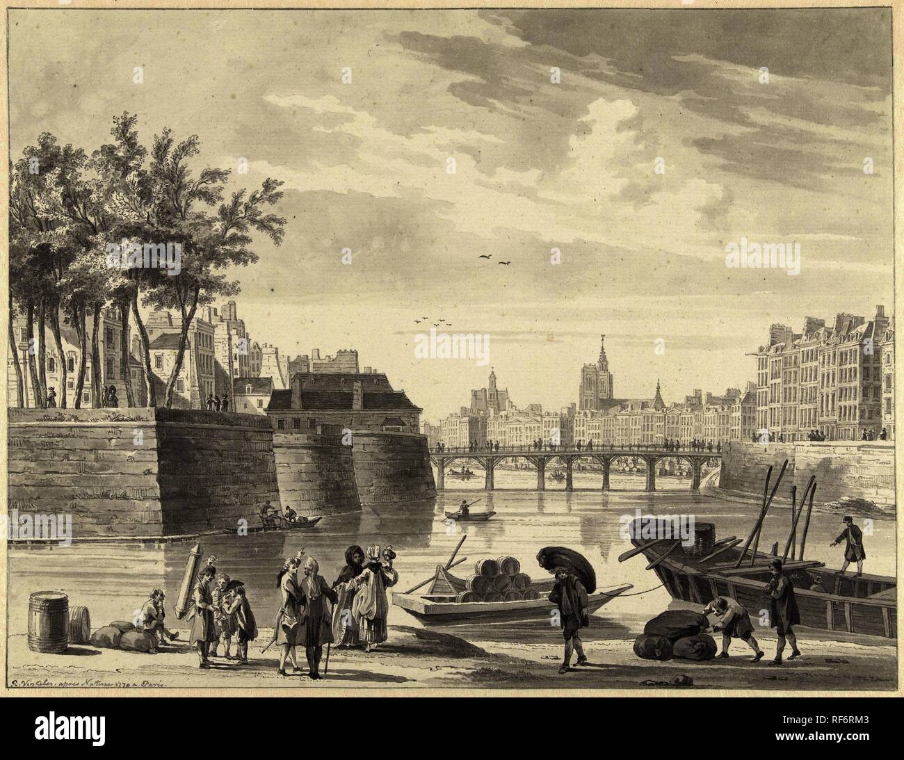 View of the Pont Rouge, Paris. Draughtsman: Reinier Vinkeles (I) (mentioned on object). Dating: 1770. Place: Paris. Measurements: h 258 mm × w 336 mm. Museum: Rijksmuseum, Amsterdam. Stock Photo