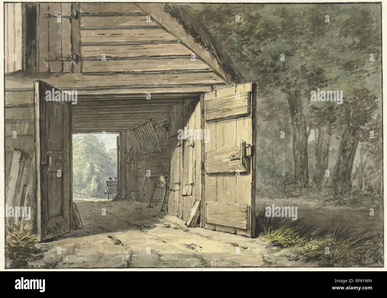 Stable of the inn the learned Man at Bennebroek. Draughtsman: Hermanus Numan. Dating: 26-Sep-1802. Measurements: h 154 mm × w 220 mm. Museum: Rijksmuseum, Amsterdam. Stock Photo