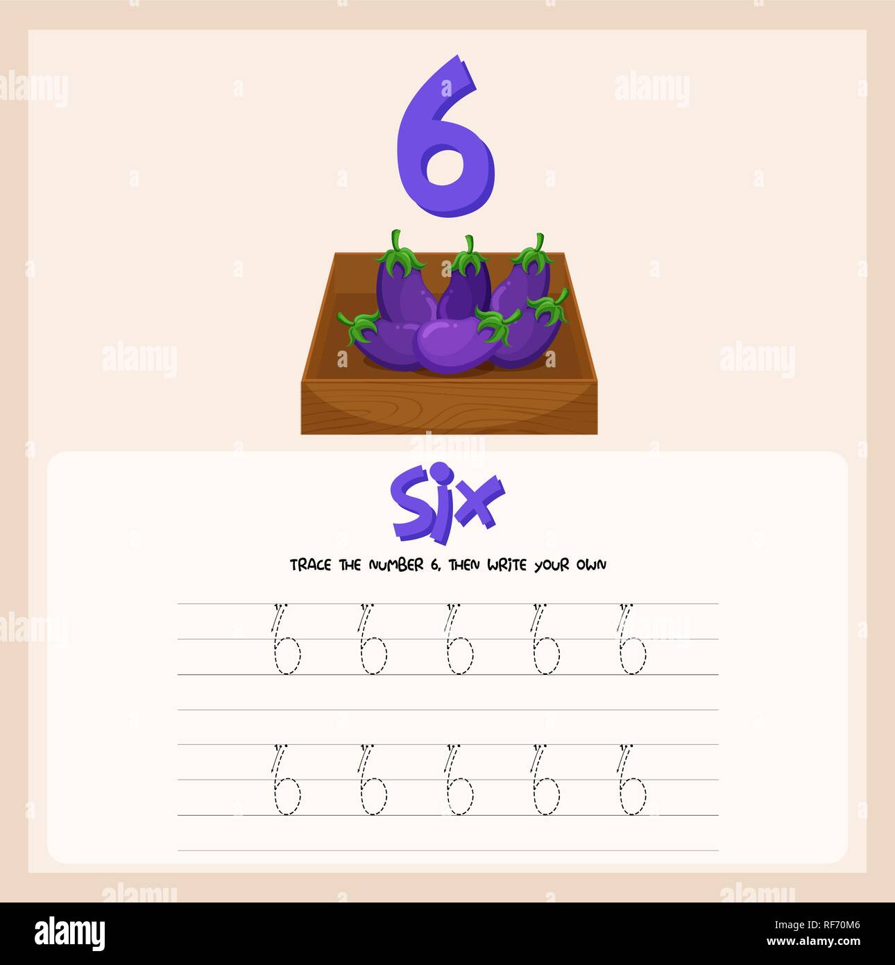 How to write number six worksheet illustration Stock Vector Image & Art ...