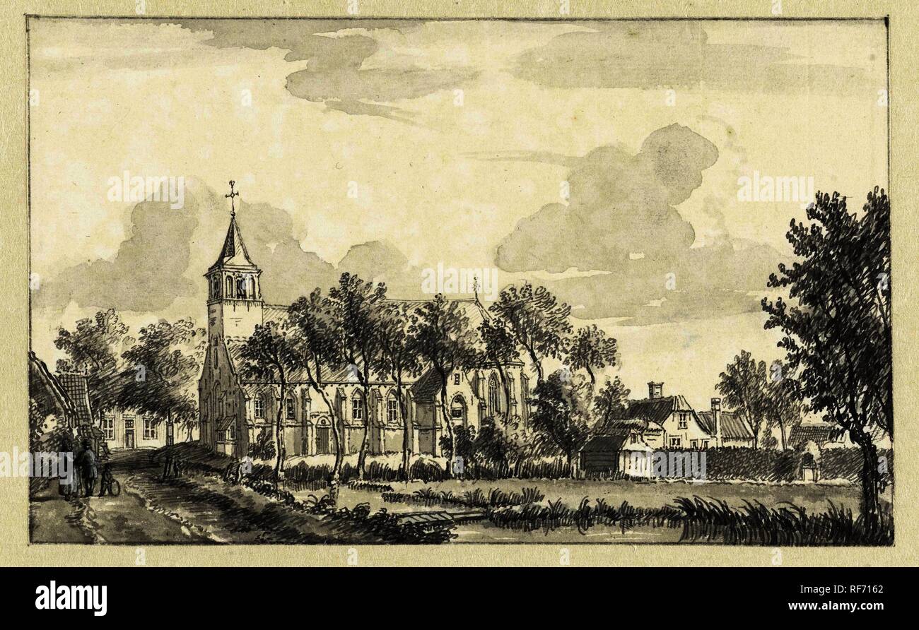 View of the church at Hoog Blokland. Draughtsman: Jan de Beijer. Dating: 11-Aug-1750. Measurements: h 124 mm × w 201 mm. Museum: Rijksmuseum, Amsterdam. Stock Photo