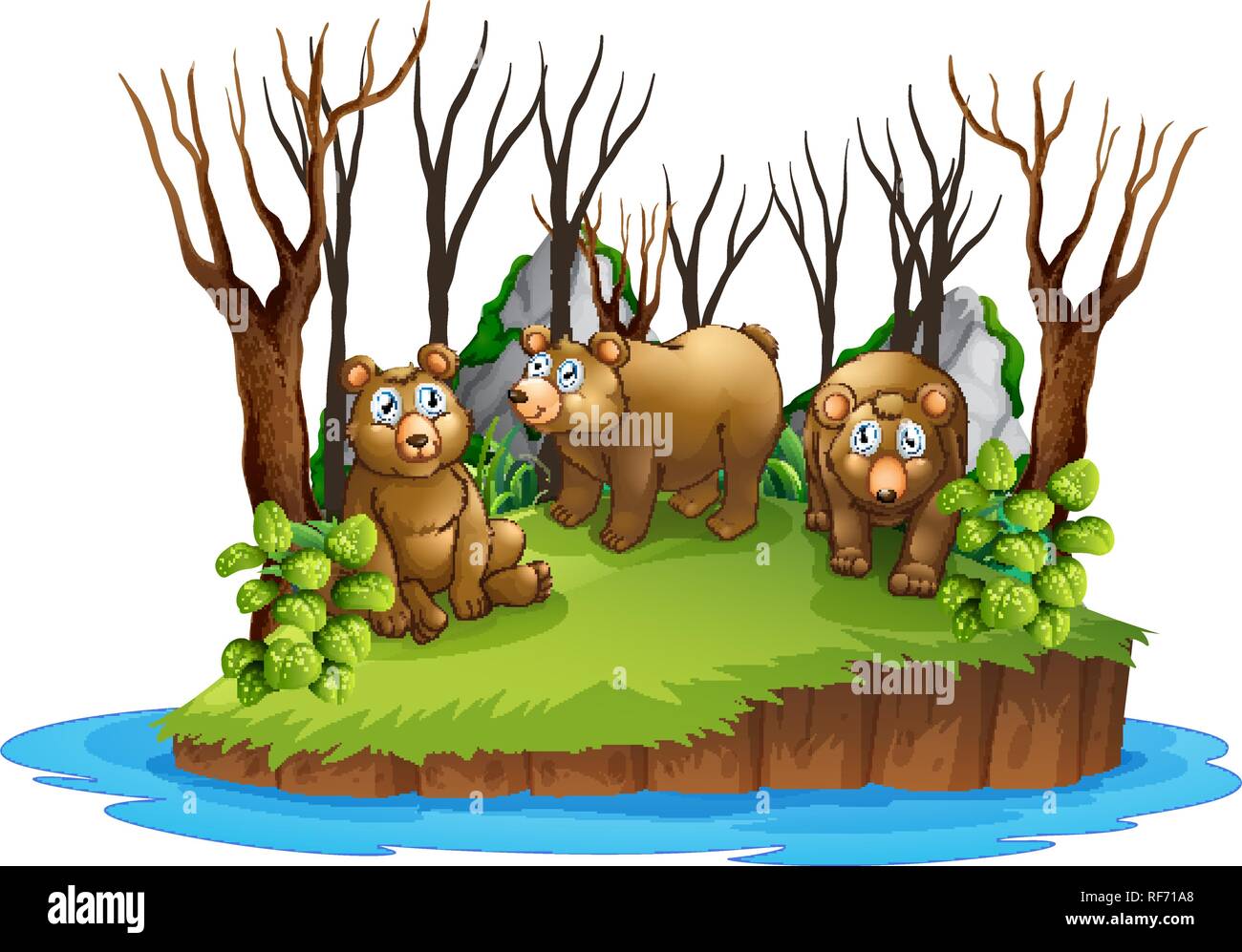 Bear on isolated island illustration Stock Vector