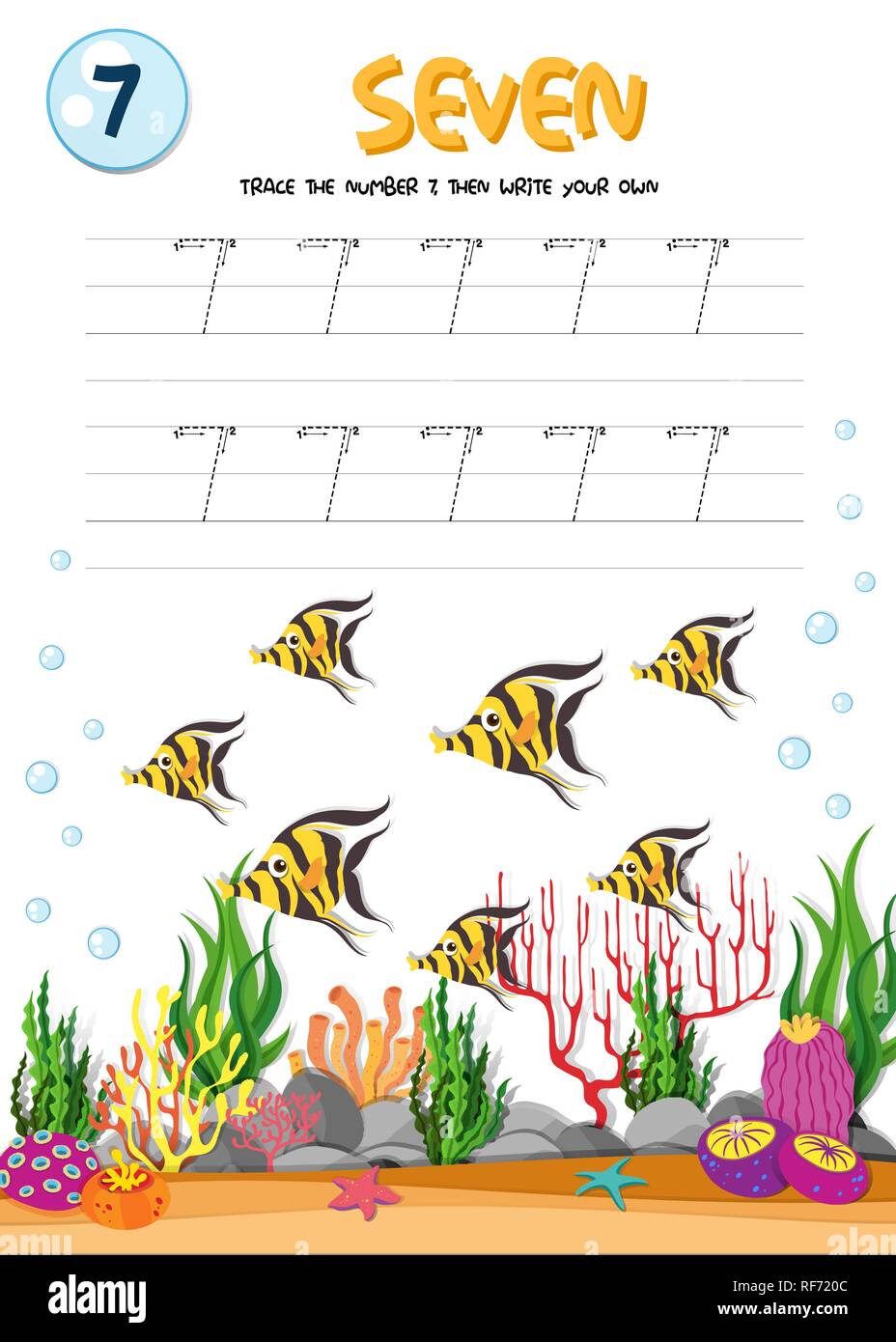 Writing practice number seven illustration Stock Vector Image & Art Alamy