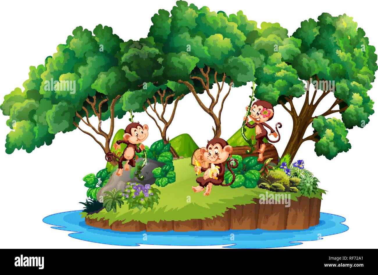 Monkey on isolated island illustration Stock Vector Image & Art - Alamy