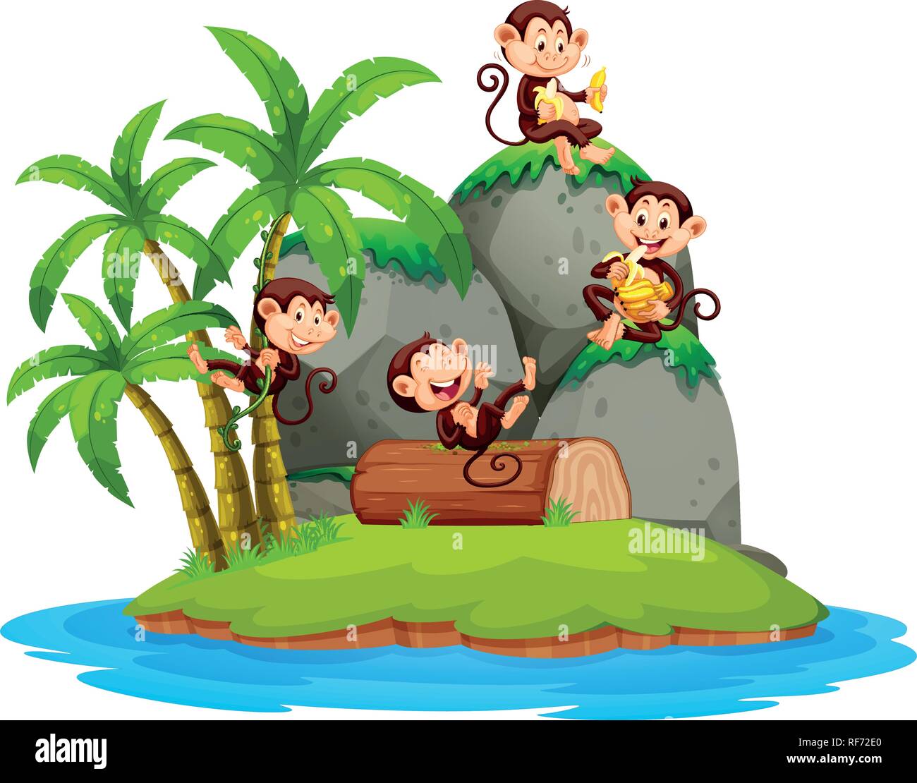 Happy monkey on isolated island illustration Stock Vector Image & Art ...