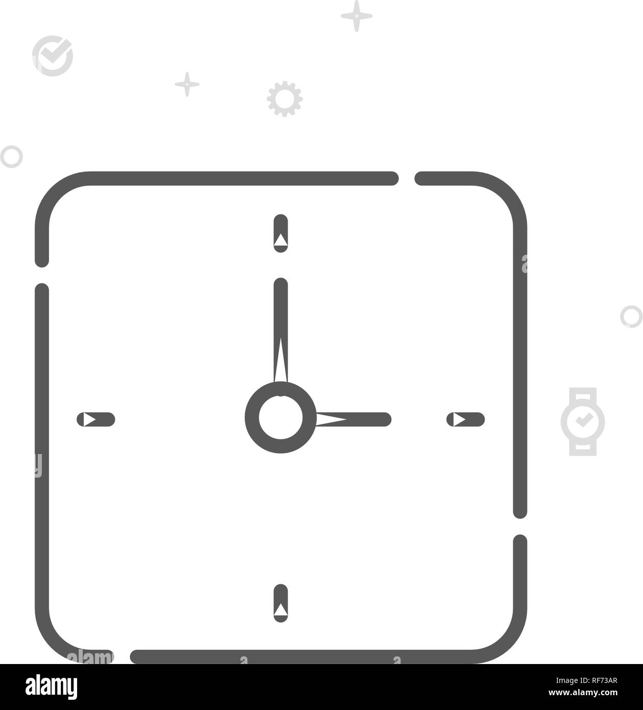 Square Clock Vector Line Icon. Classic Office Wall Clock Symbol