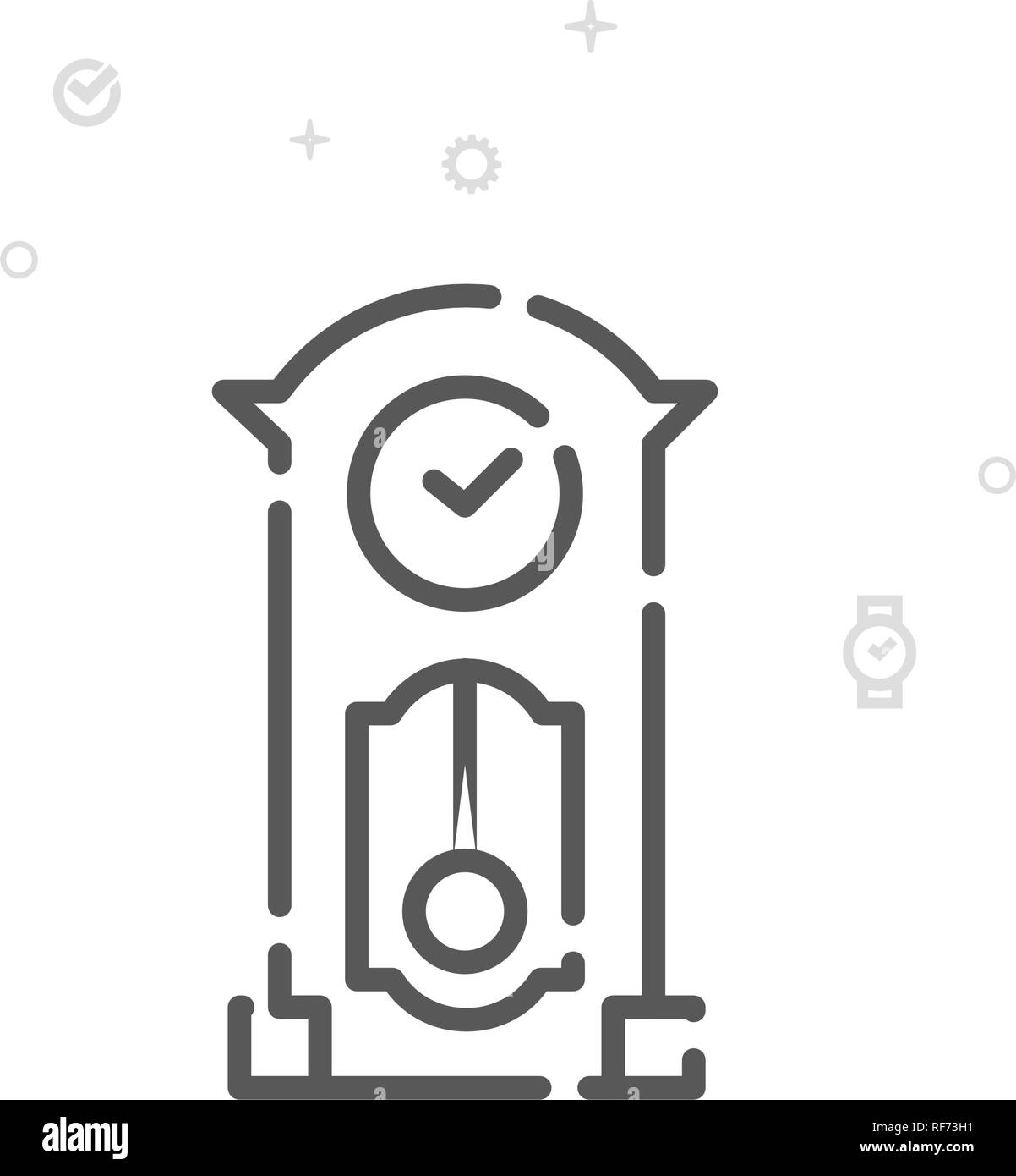 Grandfather Clock Vector Line Icon. Antique Clock with Pendulum Symbol
