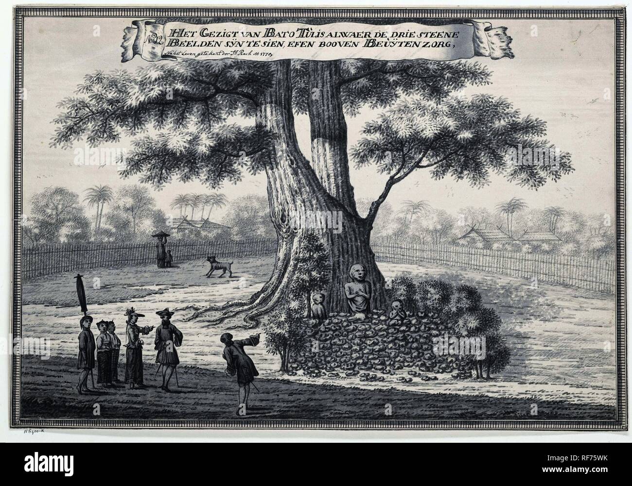 Het Gezigt van Bato Tulis alwaer drie steene syn te sien, effen booven Beuytenzorg (title on object). Draughtsman: Johannes Rach (signed by artist). Dating: 1770. Place: Bogor. Measurements: h 36.9 cm × w 53.4 cm. Museum: Rijksmuseum, Amsterdam. Stock Photo