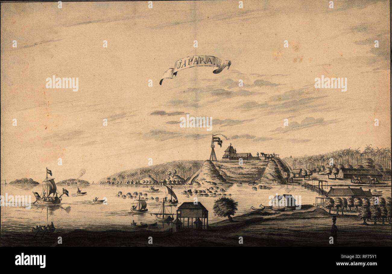 Gezicht op Jepara. Japara (title on object). Draughtsman: A. de Nelly  (possibly). Dating: 1762 - 1783. Place: Java. Measurements: h 319 mm × w  496 mm. Museum: Rijksmuseum, Amsterdam Stock Photo - Alamy