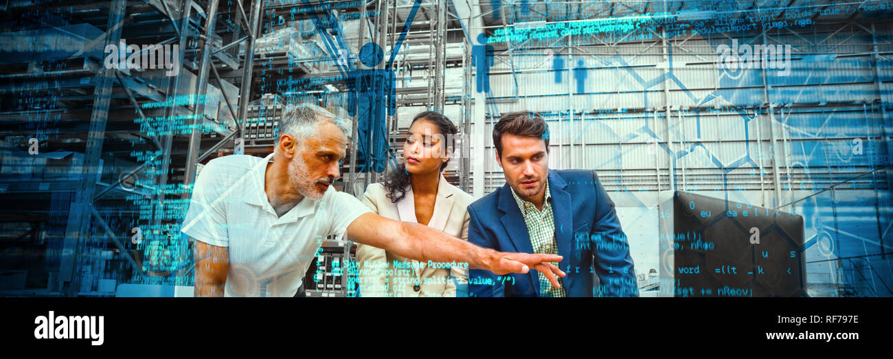 Composite image of people icons and binary codes Stock Photo
