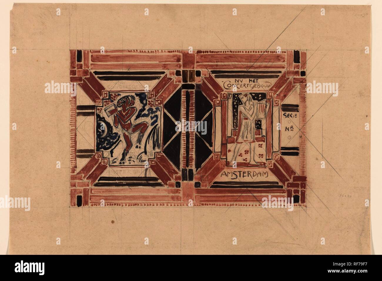 Design for the cover of a Concertgebouw program. Draughtsman: Richard Roland Holst. Dating: 1878 - 1938. Measurements: h 385 mm × w 544 mm. Museum: Rijksmuseum, Amsterdam. Stock Photo