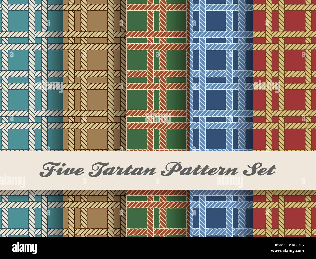 Set of five seamless tartan square scottish patterns. Vector illustration Stock Vector