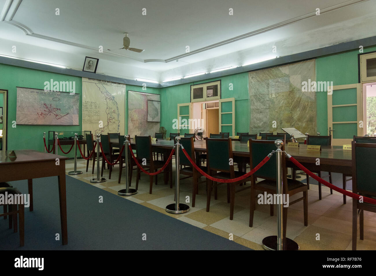 The D67 War Headquarters for the North Vietnamese Army in Hanoi, Vietnam. Main meeting room. Stock Photo