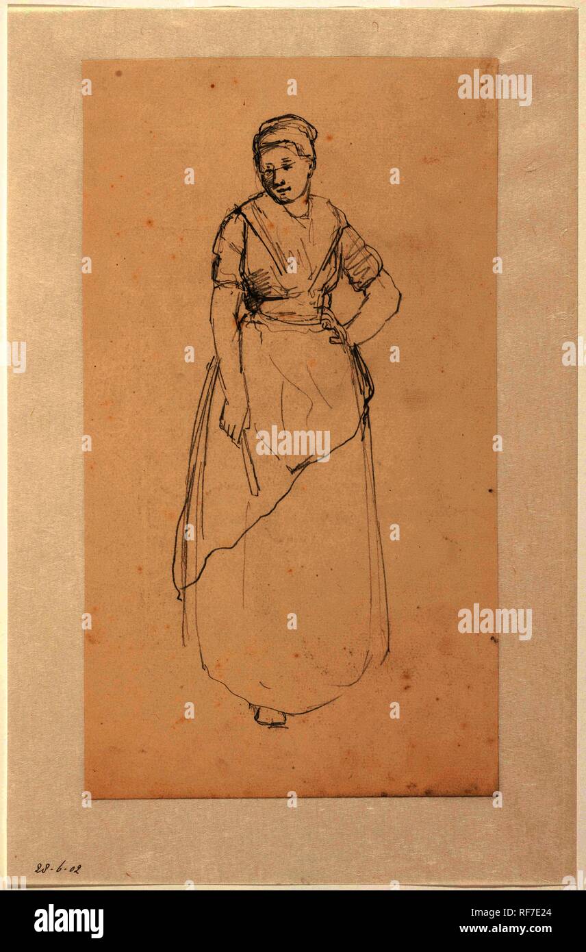 Standing woman with apron. Draughtsman: Hendrik Valkenburg. Dating: 1836 - 1896. Measurements: h 333 mm × w 186 mm. Museum: Rijksmuseum, Amsterdam. Stock Photo